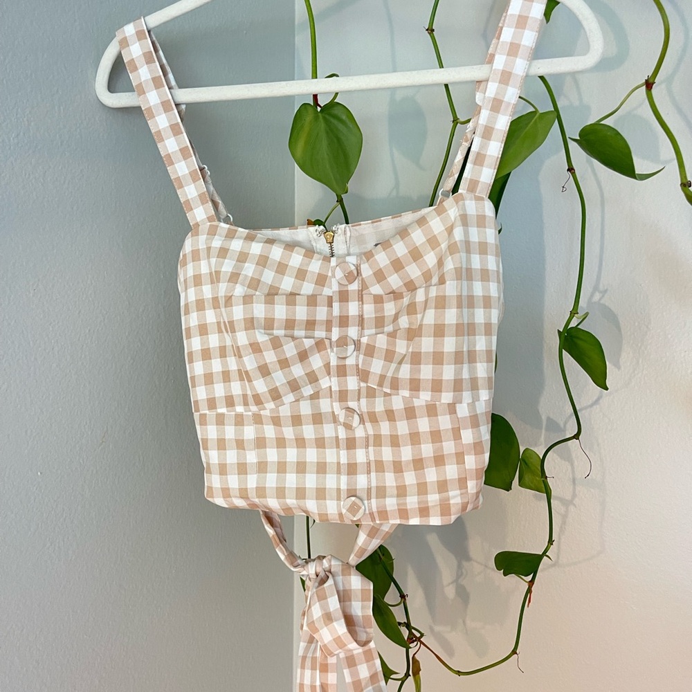 Cream and White Bustier Tie Front Tank Top